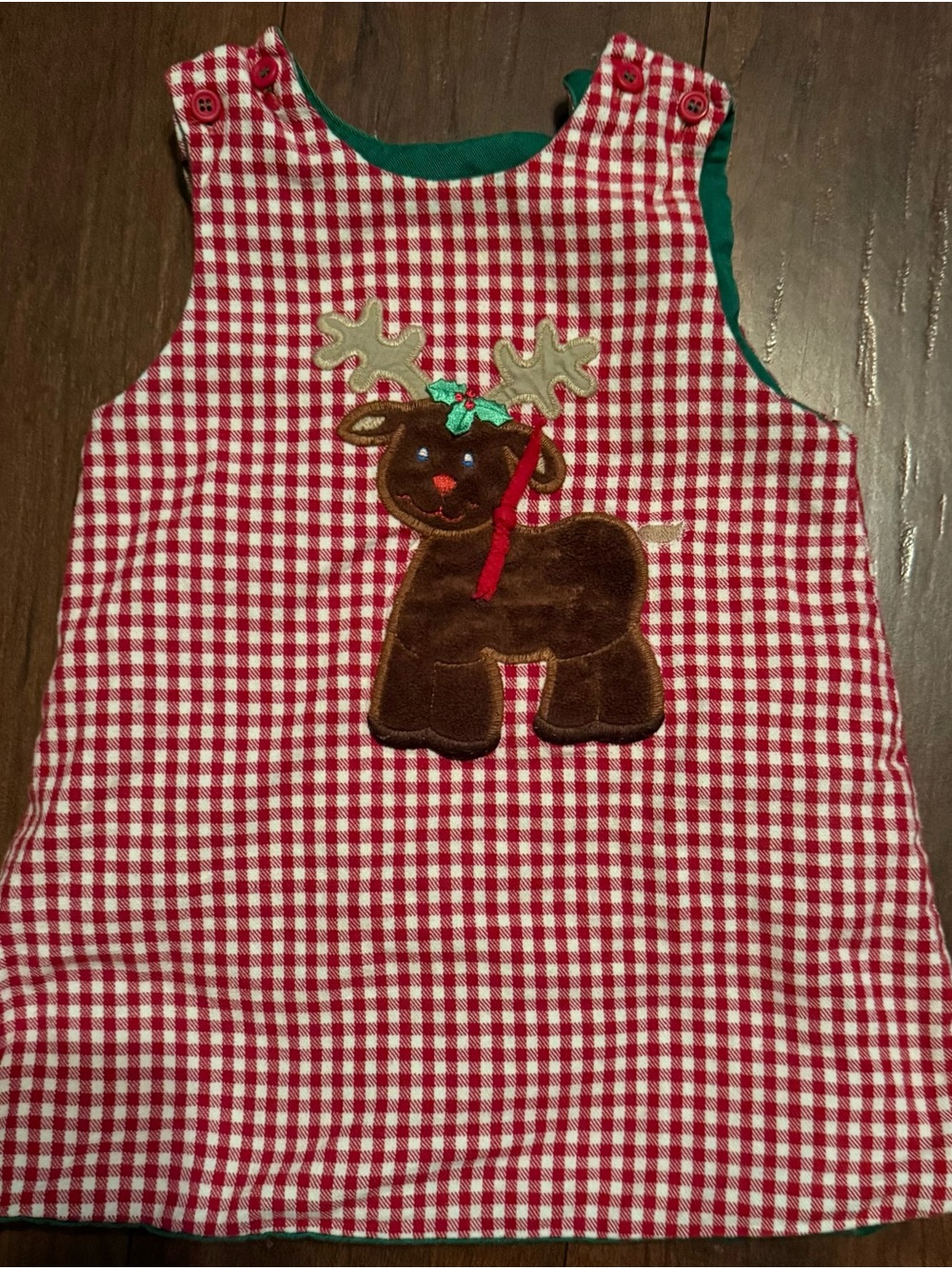 NWOT The Bailey Boys Reversible Gingham with Reindeer/Green with Dress